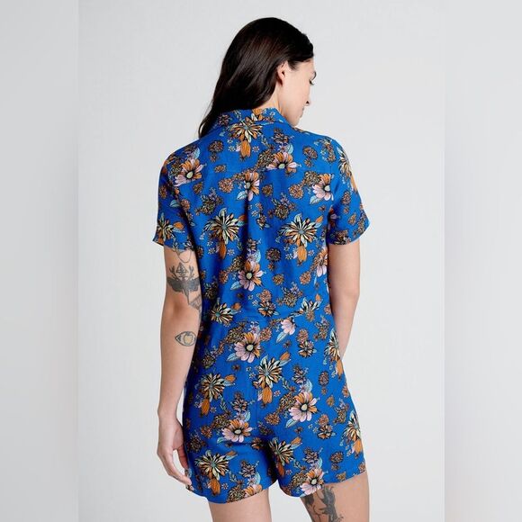NWT‎ ModCloth Summer Camp Solstice Sapphire Blue Floral Print Romper Size 2 - Picture 2 of 9